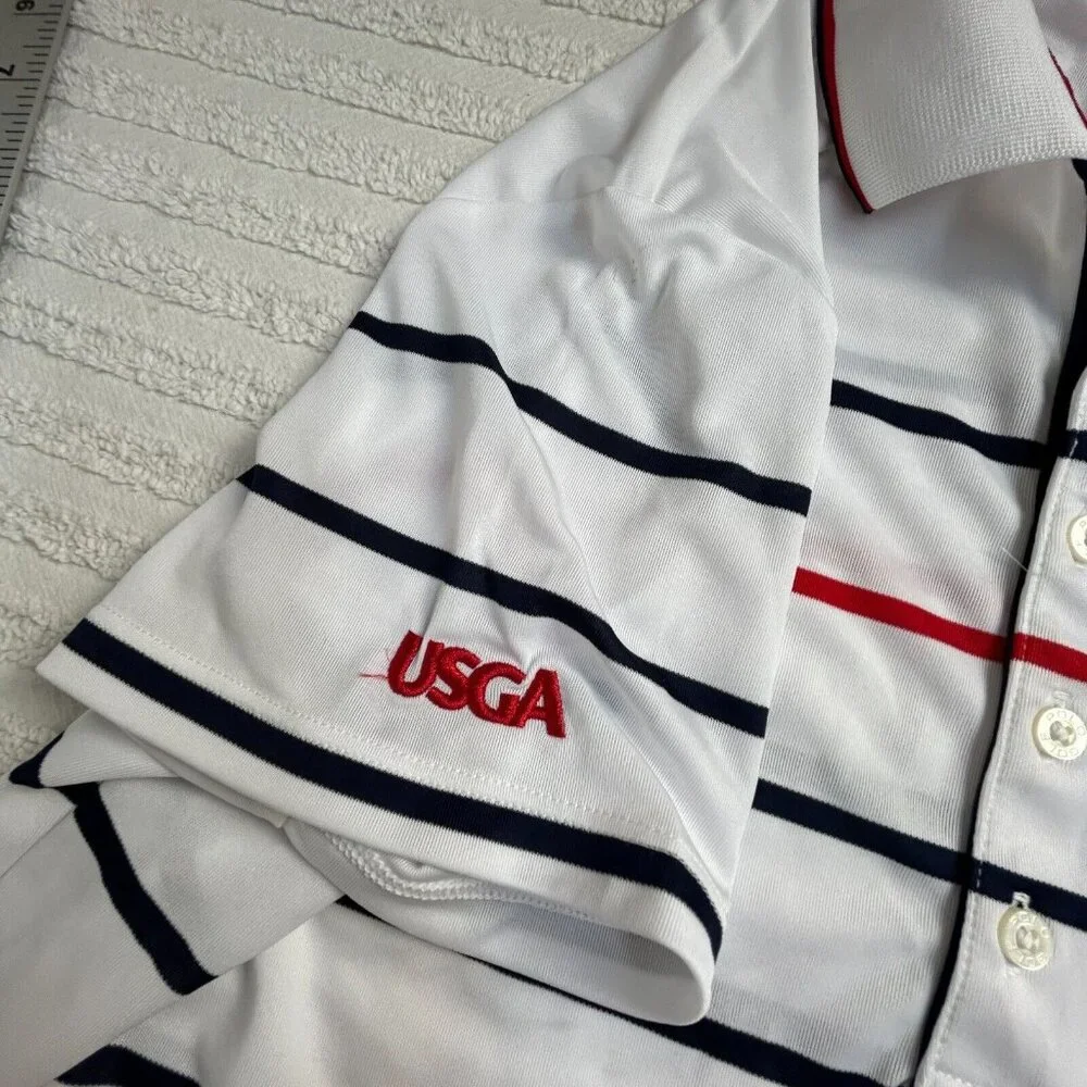 Ralph Lauren Men's Polo Golf Shirt US Open Pebble Beach Stripe White Size Large